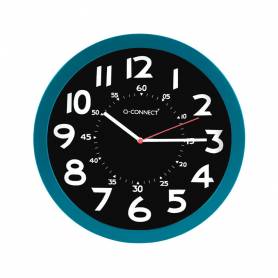 Reloj q-connect de pared plastico oficina redondo 30 cm color azul y esfera color negro