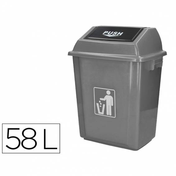 Papelera contenedor q-connect plastico con tapa de balancin 58 litros gris 470x330x760 mm