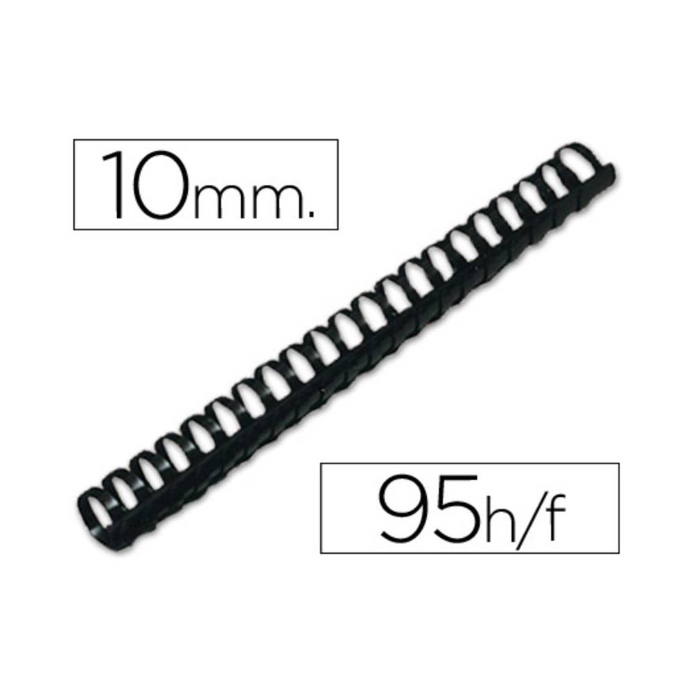 Canutillo q-connect redondo 10 mm plastico negro capacidad 95 hojas caja de 100 unidades