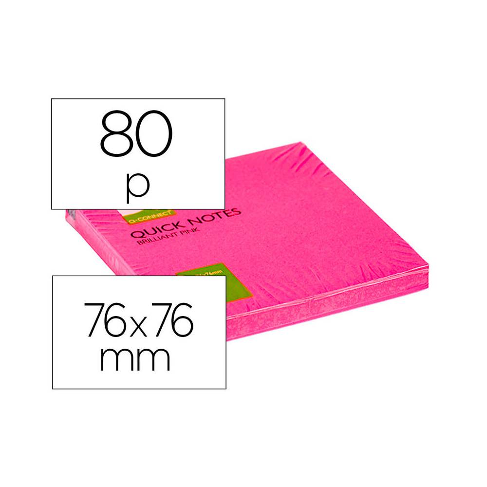 Bloc de notas adhesivas quita y pon q-connect 76x76 mm rosa neon 80 hojas