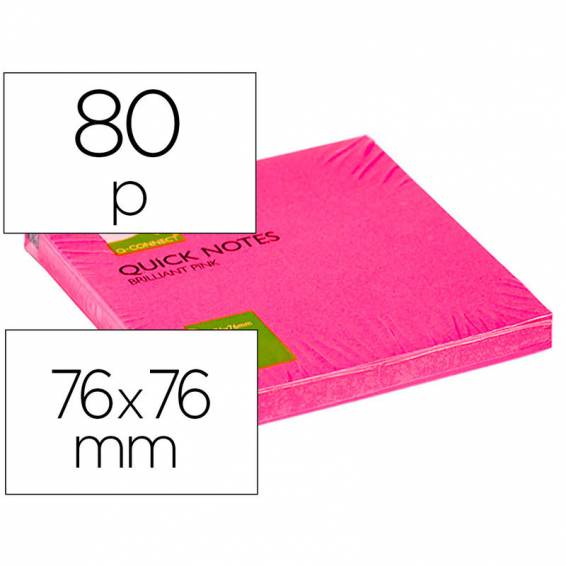 Bloc de notas adhesivas quita y pon q-connect 76x76 mm rosa neon 80 hojas