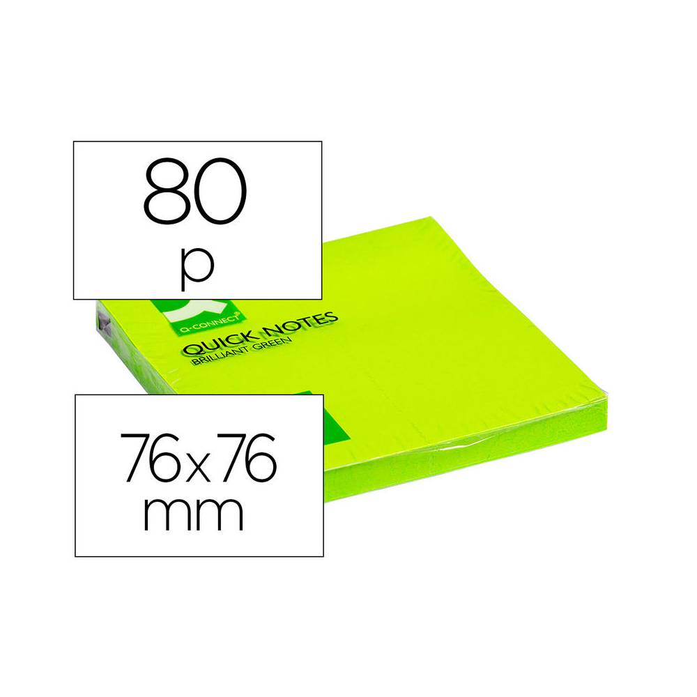 Bloc de notas adhesivas quita y pon q-connect 76x76 mm verde neon 80 hojas