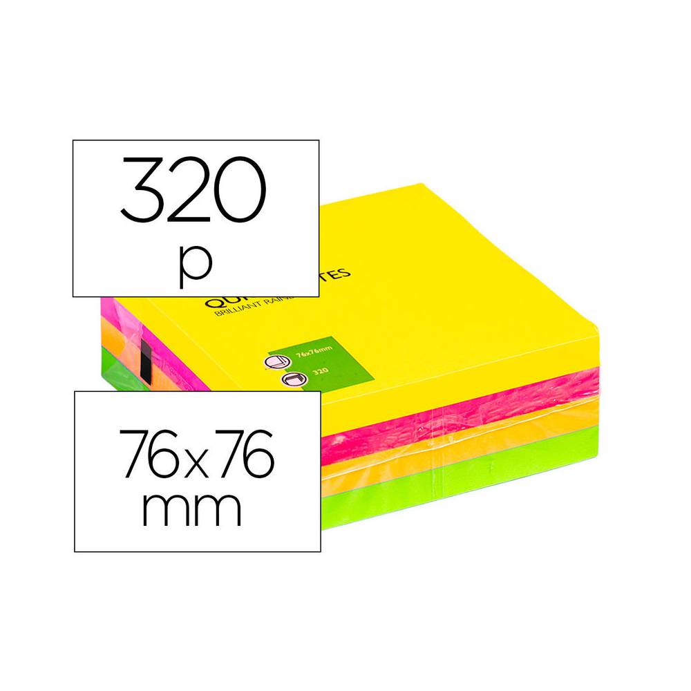 Bloc de notas adhesivas quita y pon q-connect 76x76 mm fluorescente con 320 hojas