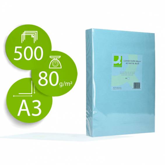 Papel color q-connect din a3 80gr celeste paquete de 500 hojas