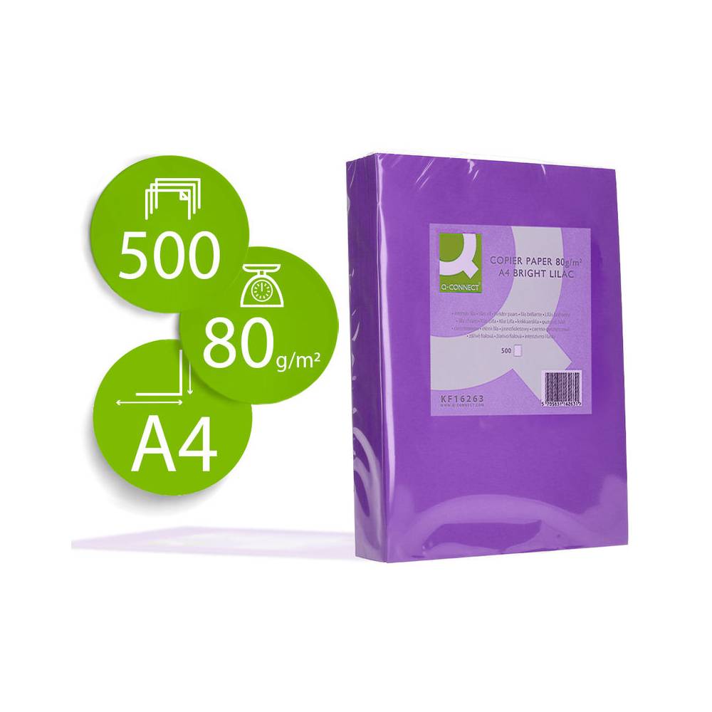 Papel color q-connect din a4 80gr lila intenso paquete de 500 hojas