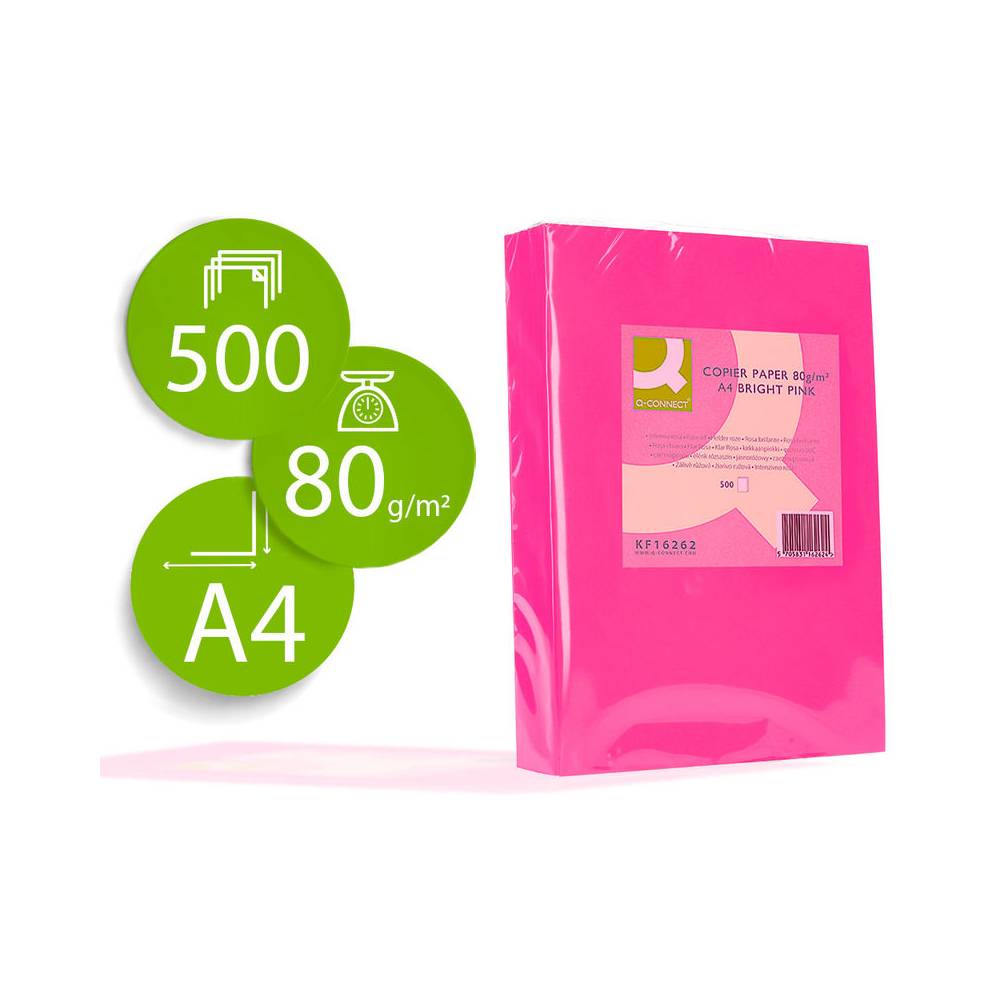 Papel color q-connect din a4 80gr rosa intenso paquete de 500 hojas