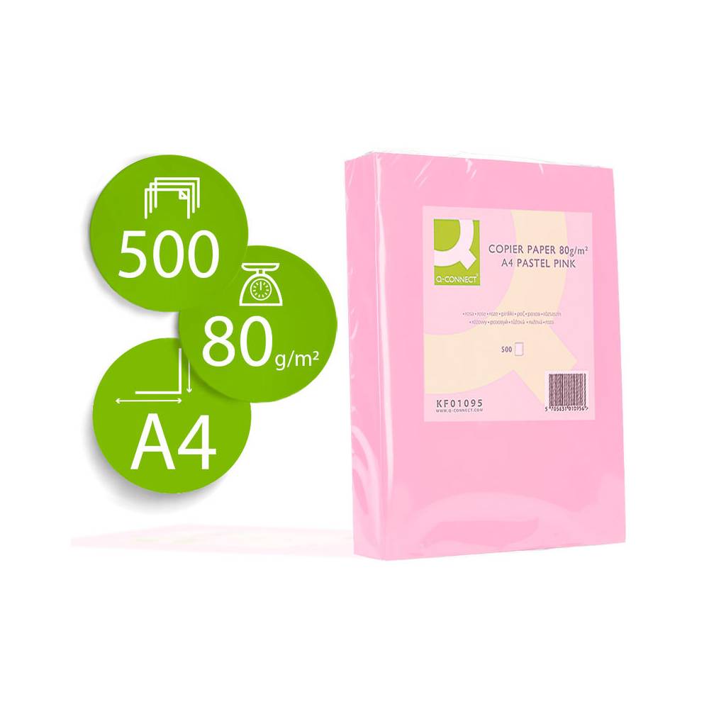 Papel color q-connect din a4 80 gr rosa paquete de 500 hojas