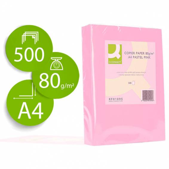 Papel color q-connect din a4 80 gr rosa paquete de 500 hojas