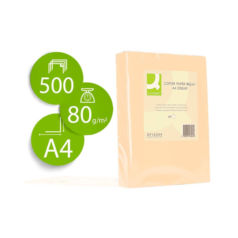 Papel color q-connect din a4 80gr crema paquete de 500 hojas