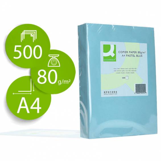 Papel color q-connect din a4 80gr celeste paquete de 500 hojas