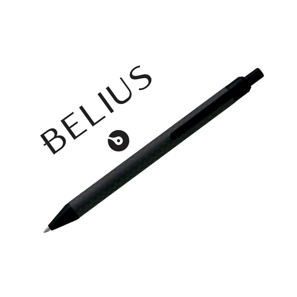 Boligrafo belius potsdam negro cuerpo fibra carbon tinta gel azul en estuche