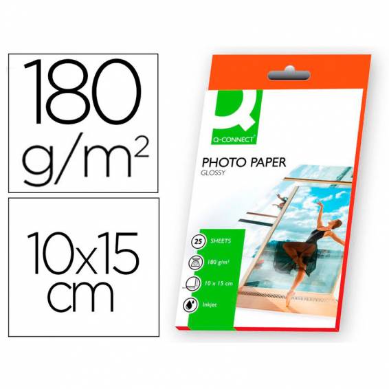 Papel q-connect foto glossy kf01905 10x15 cm digital photo para ink-jet bolsa de 25 hojas de 180 gr