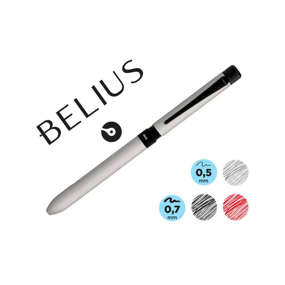 Boligrafo belius zurich 3 en 1 cuerpo plateado tinta negra y roja portaminas 0,5 mm en estuche