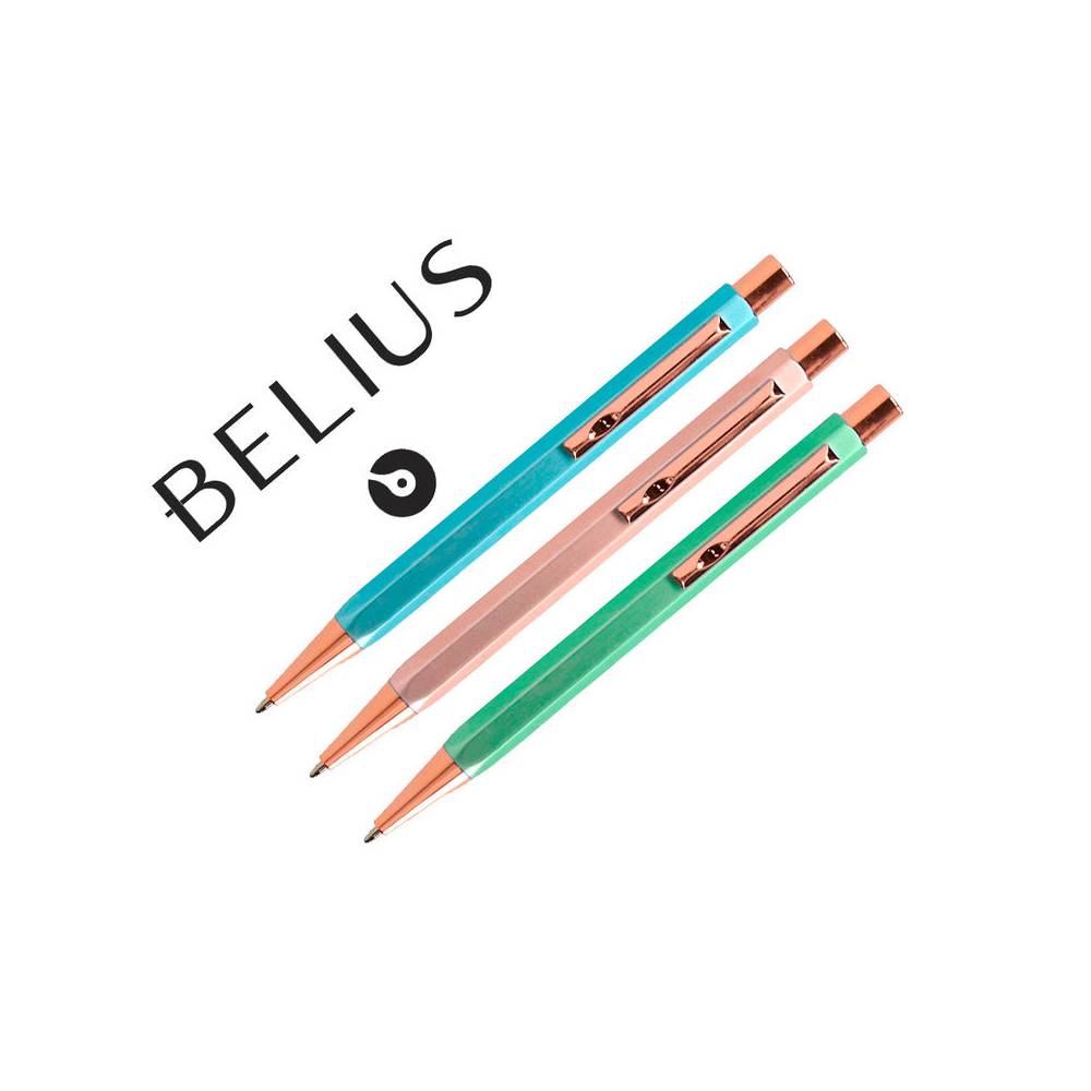 Boligrafo belius brela cuerpo hexagonal con clip colores pasteles caja de regalo con 3 boligrafos