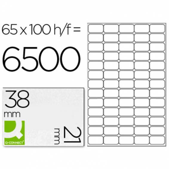 Etiqueta adhesiva q-connect kf01581 tamaño 38,1x21,2mm fotocopiadora laser ink-jet caja con 100 hojas din a4