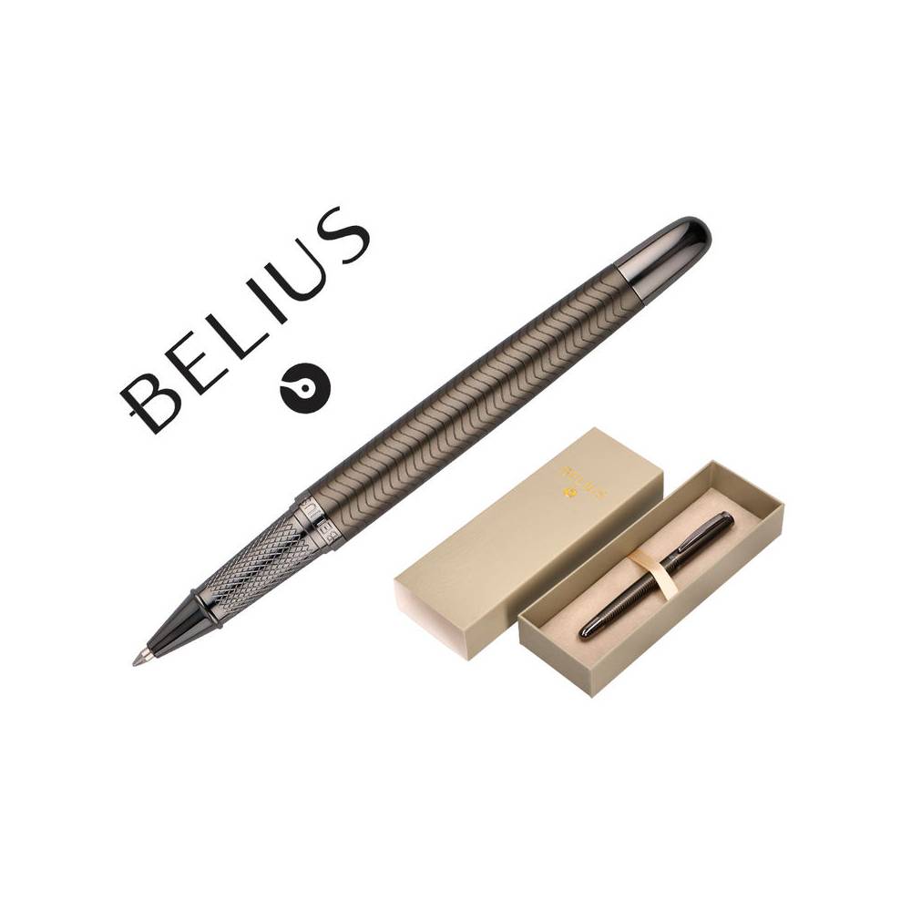 Boligrafo belius neptuno aluminio textura wavy color caqui tinta azul caja de diseño