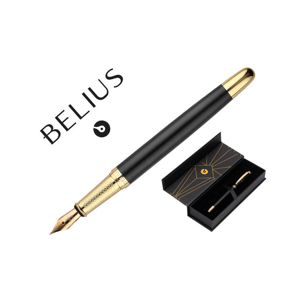 Pluma belius soiree aluminio color art deco negro y dorado tinta azul caja de diseño