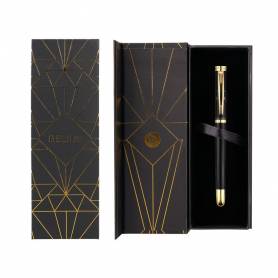 Boligrafo belius soiree aluminio color art deco negro y dorado tinta azul caja de diseño