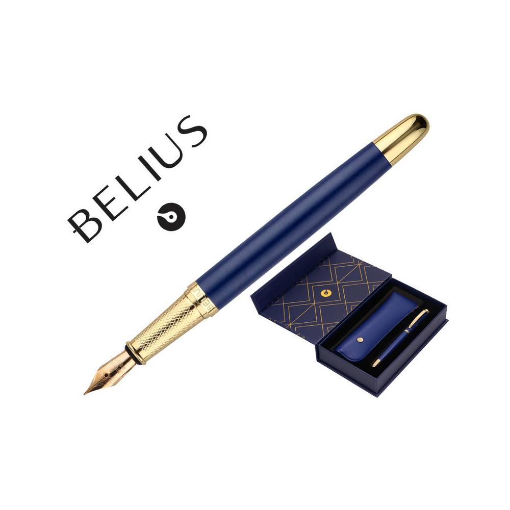 Pluma y estuche belius soiree color art deco azul marino y dorado tinta azul caja de diseño