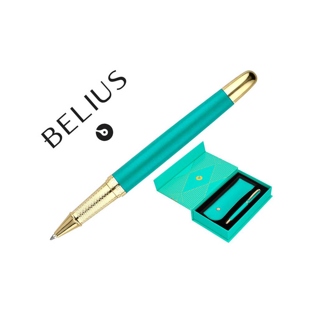 Boligrafo y estuche belius soiree color art deco turquesa y dorado tinta azul caja de diseño