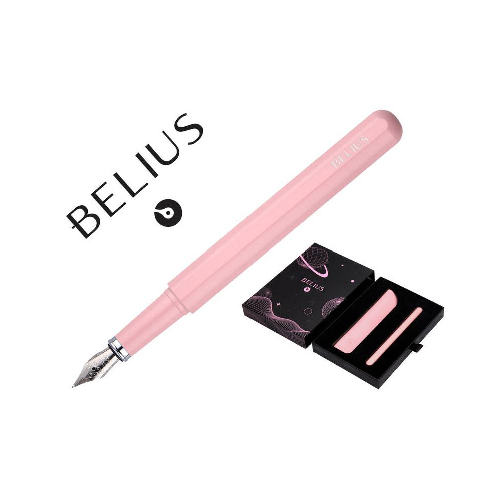 Pluma y funda de similpiel belius space b color minimalista rosa tinta azul caja de diseño