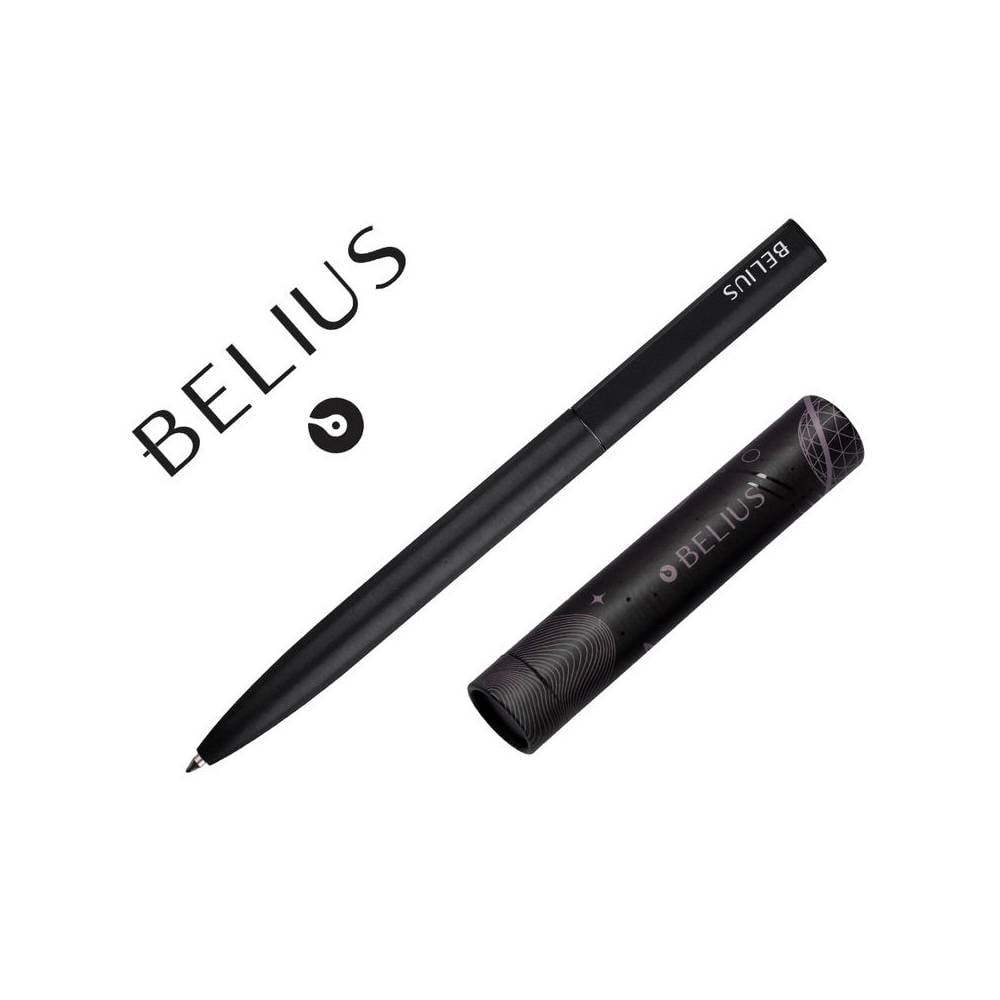 Boligrafo belius rocket b aluminio color minimalista negro tinta azul caja cilindrica