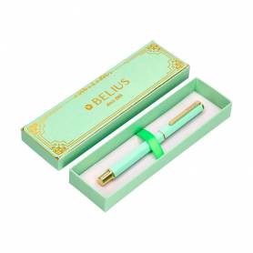 Boligrafo belius macaron bliss forma hexagonal color verde dorado tinta azul caja de diseño