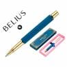 Boligrafo belius macaron bliss forma hexagonal color rosa  azul y dorado tinta azul caja de diseño - BB298