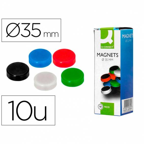 Iman para sujecion q-connect ideal para pizarras magneticas35 mm colores surtidos caja de 10 unidades