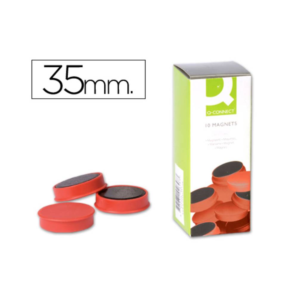 Iman para sujecion q-connect ideal para pizarras magneticas35 mm rojo caja de 10 unidades