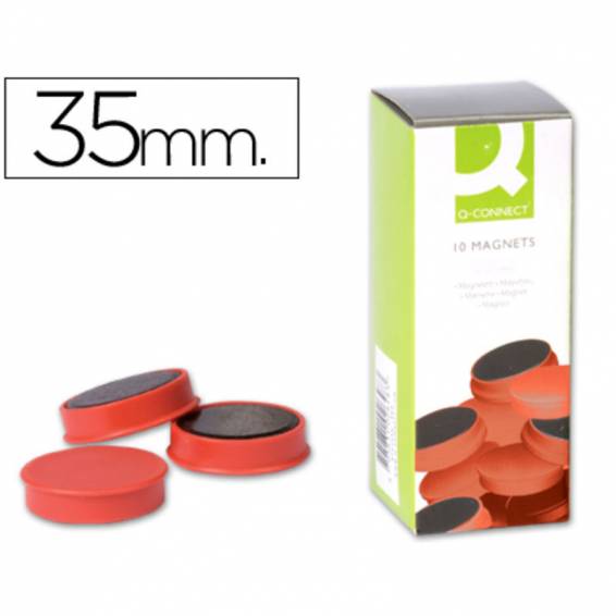 Iman para sujecion q-connect ideal para pizarras magneticas35 mm rojo caja de 10 unidades