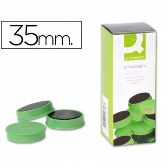 Iman para sujecion q-connect ideal para pizarras magneticas35 mm verde caja de 10 unidades