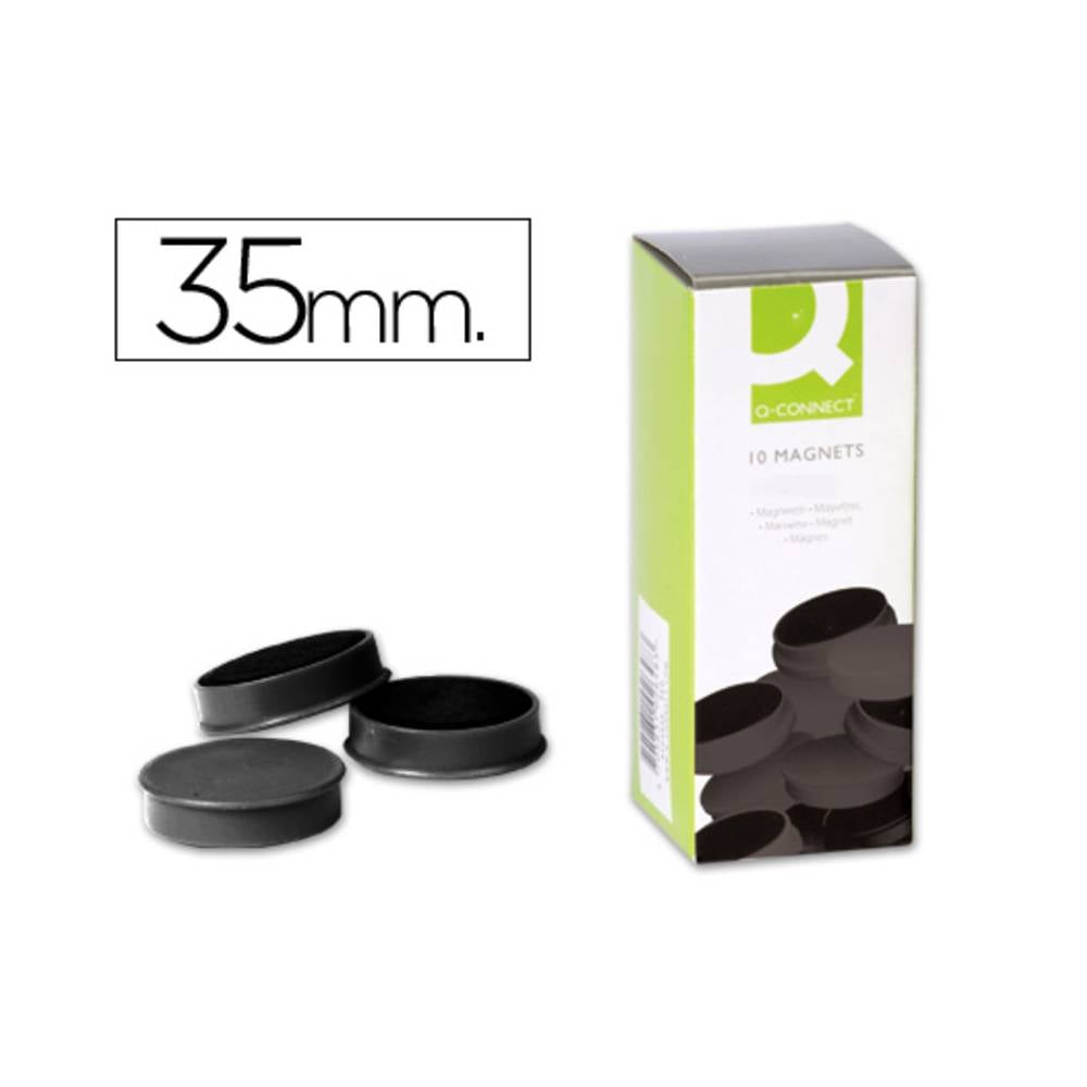 Iman para sujecion q-connect ideal para pizarras magneticas35 mm negro caja de 10 unidades