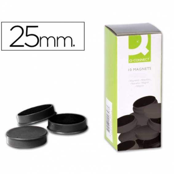 Iman para sujecion q-connect ideal para pizarras magneticas25 mm negro caja de 10 unidades