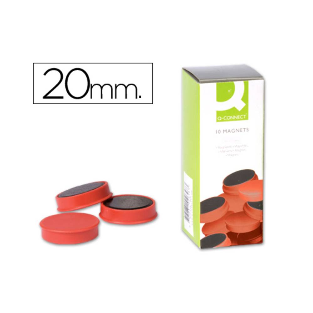 Iman para sujecion q-connect ideal para pizarras magneticas20 mm rojo caja de 10 unidades