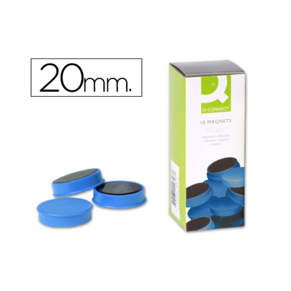 Iman para sujecion q-connect ideal para pizarras magneticas20 mm azul caja de 10 unidades