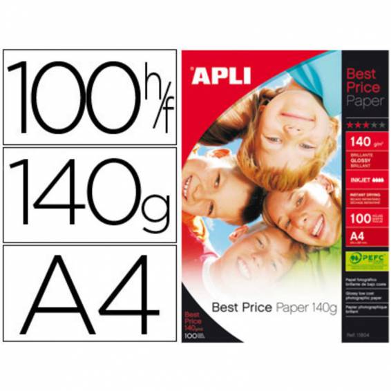 Papel fotografico apli glossy din a4 pack de 100 hojas 140 gr