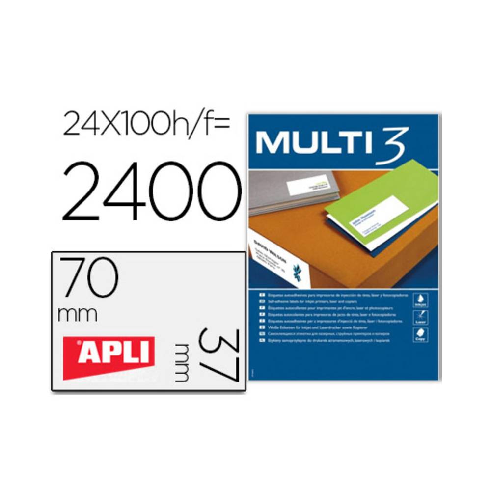 Etiqueta adhesiva multi 3 apli 70x37 mm fotocopiadora laser ink-jet caja con 100 hojas din a4