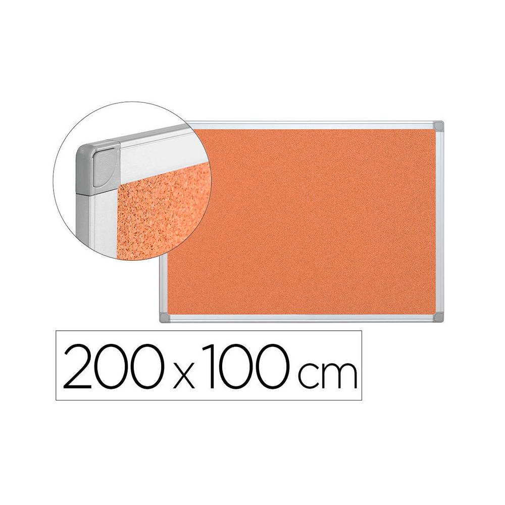 Pizarra corcho q-connect marco de aluminio 200x100 cm extra corcho 5 mm