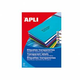 Etiqueta adhesiva apli 1224 transparentes tamaño 70x37 mm para fotocopiadora laser caja 20 hojas con 480 etiquetas