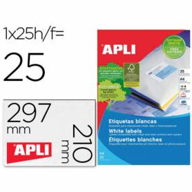 Etiqueta adhesiva apli 1215 tamaño 210x297 mm para fotocopiadora laser ink-jet caja con 25 hojas con 25