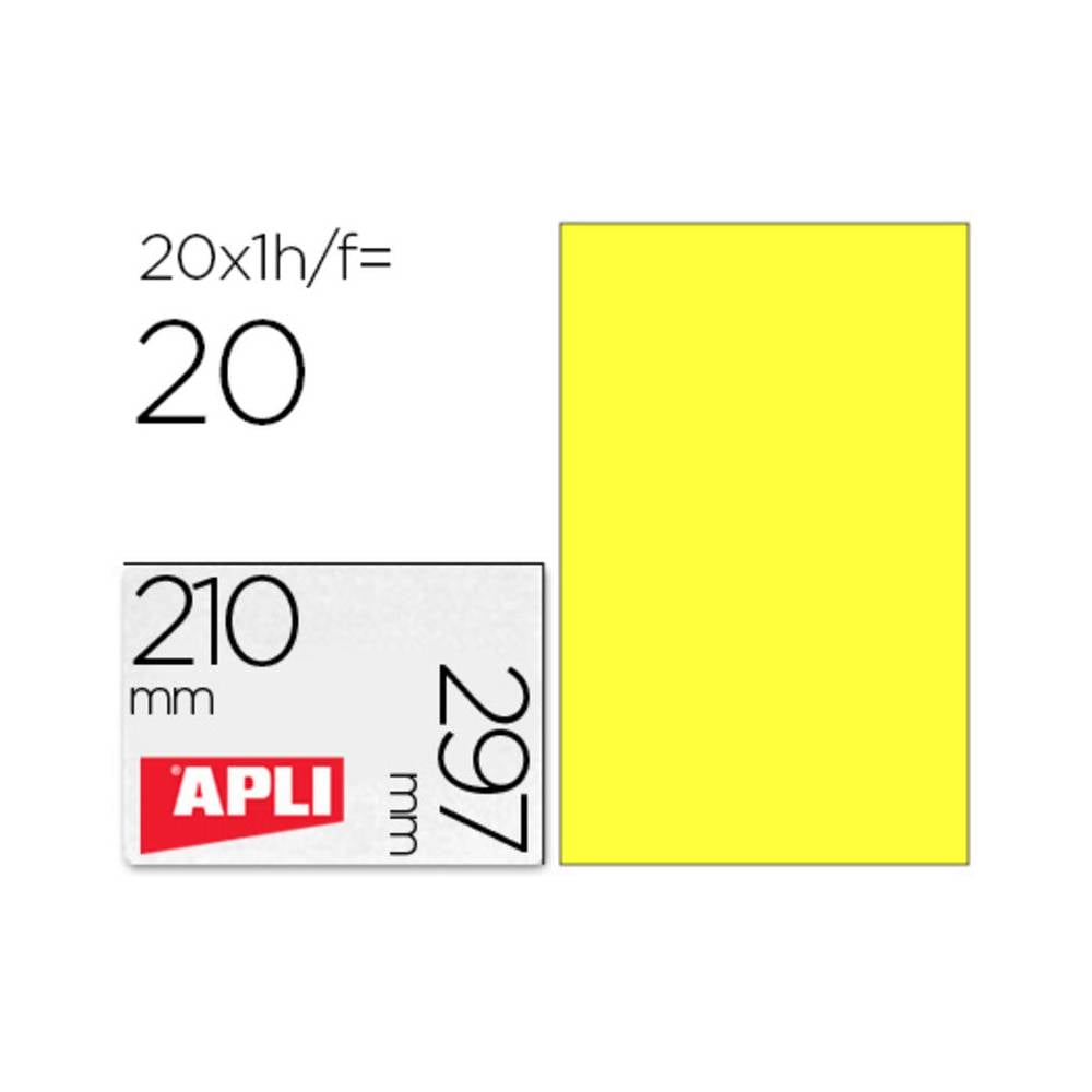 Etiqueta adhesiva apli 02878 tamaño 210x297 mm para laser fotocopiadora ink-jet caja con20 hojas din a4 amarillo