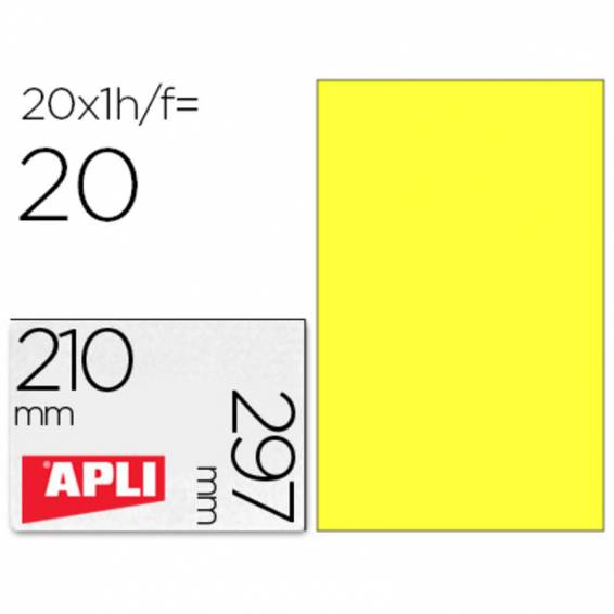 Etiqueta adhesiva apli 02878 tamaño 210x297 mm para laser fotocopiadora ink-jet caja con20 hojas din a4 amarillo