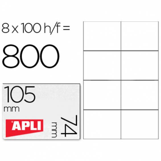 Etiqueta adhesiva apli 1279 tamaño 105x74 mm para fotocopiadora laser ink-jet caja con 100 hojas din a4