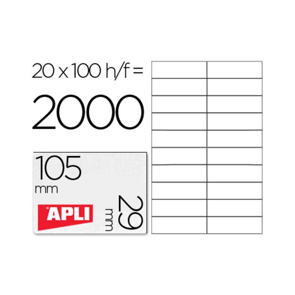 Etiqueta adhesiva apli 1299 tamaño 105x29 mm para fotocopiadora laser ink-jet caja con 100 hojas din a4