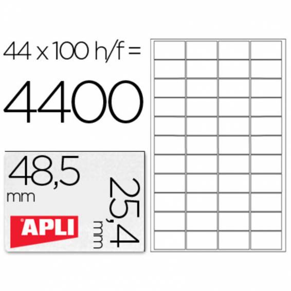 Etiqueta adhesiva apli 1285 tamaño 48,5x25,4 mm para fotocopiadora laser ink-jet caja con 100 hojas din a4