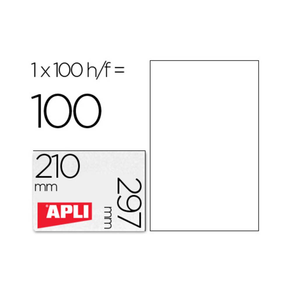 Etiqueta adhesiva apli 1281 tamaño 210x297 mm fotocopiadora laser ink-jet caja con 100 hojas din a4