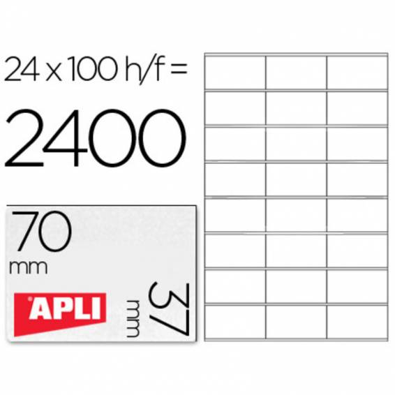 Etiqueta adhesiva apli 1273 tamaño 70x37 mm fotocopiadora laser ink-jet caja con 100 hojas din a4