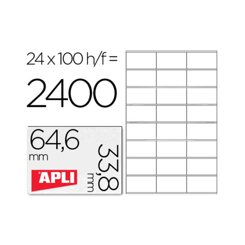 Etiqueta adhesiva apli 1263 tamaño 64,6x33,8 mm fotocopiadora laser ink-jet caja con 100 hojas din a4