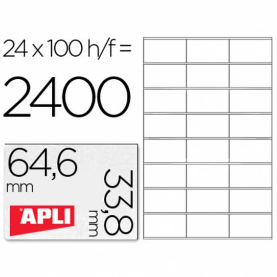 Etiqueta adhesiva apli 1263 tamaño 64,6x33,8 mm fotocopiadora laser ink-jet caja con 100 hojas din a4